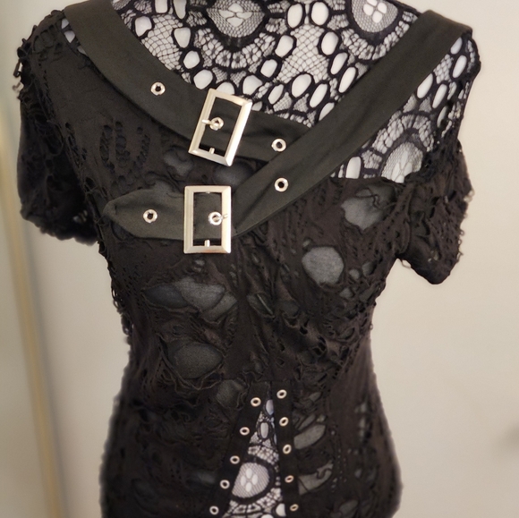 Dolls Kill Black Lace Buckle Tee - Picture 5 of 8